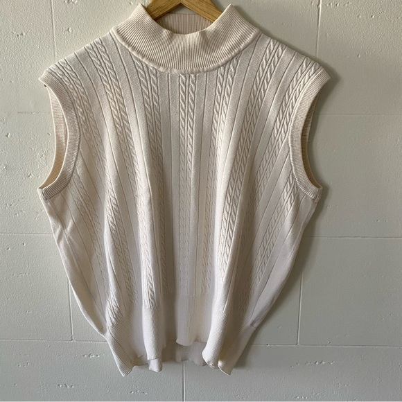 Vintage Cream Sleeveless Cable Knit Sweater - Picture 1 of 8